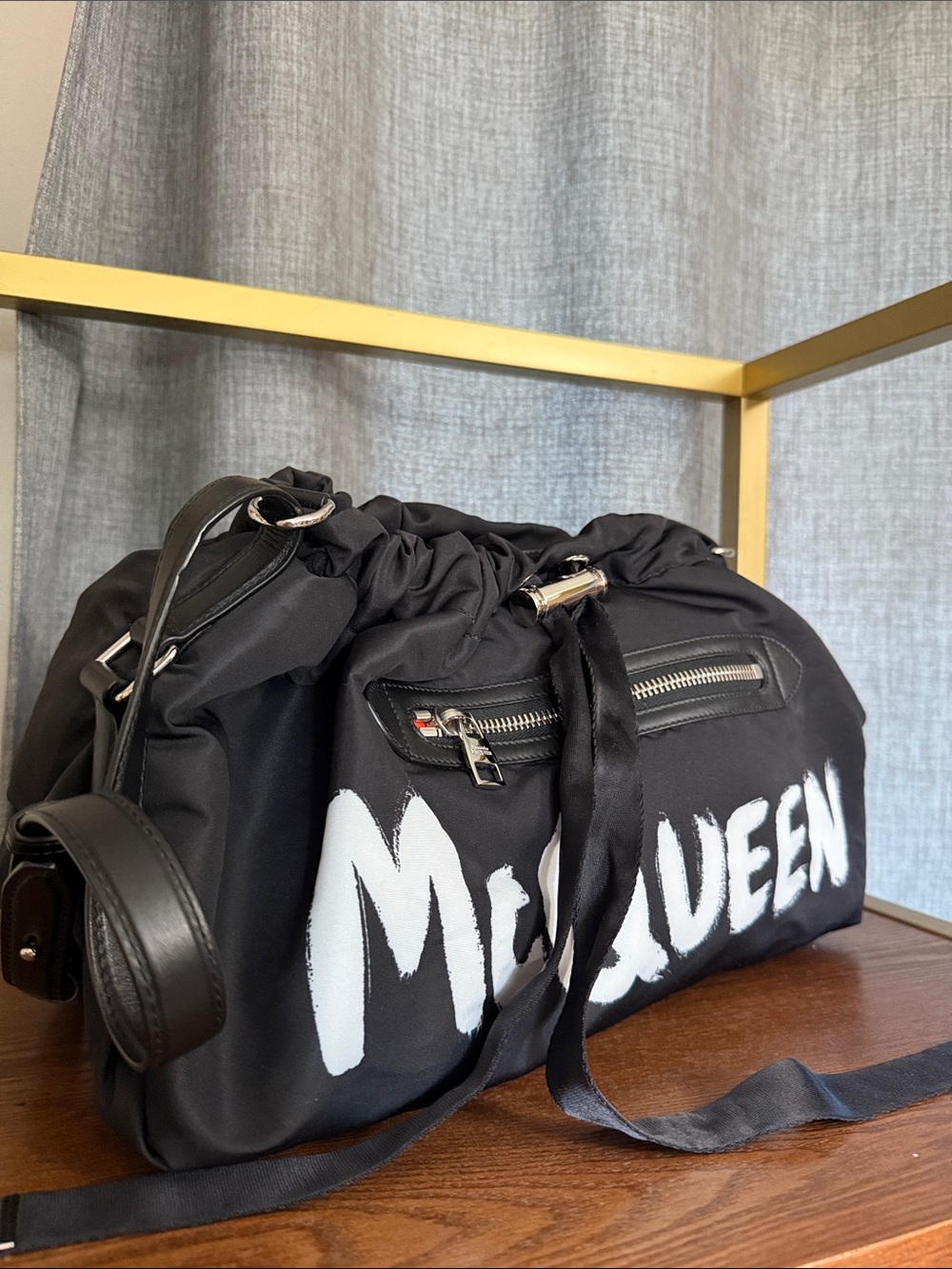 S Alexander McQueen Black Graffiti Logo Drawstring Duffel - Picture 15 of 15